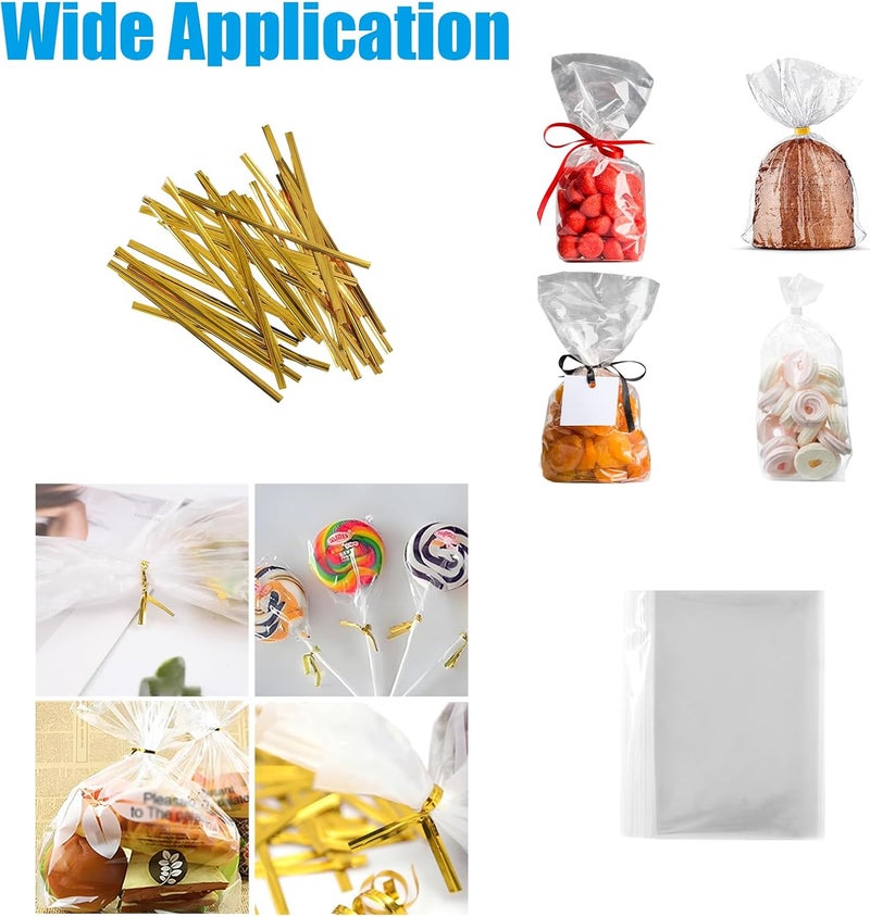 Eiahonen 300 PCS Cake Pop Sticks and Wrappers Kit Including 100ct 6-inch Cake Pop Paper Lollipop Sticks, 100ct Clear Candy Treat Bags, 100ct Gold Twist Ties for Cake Pops, Lollipops, Candy, Chocolate - Image 4